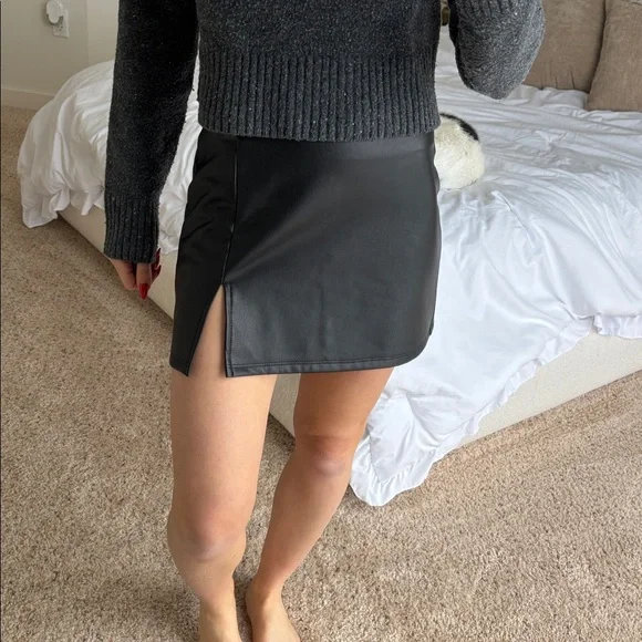 Altar'd State Black Leather mini skirt with slit - Picture 5 of 6